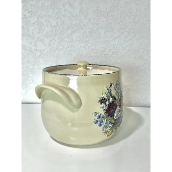 Home & Garden Party Lg Stoneware Ceramic Pot with Handles Lid and Floral Design - Picture 13 of 16